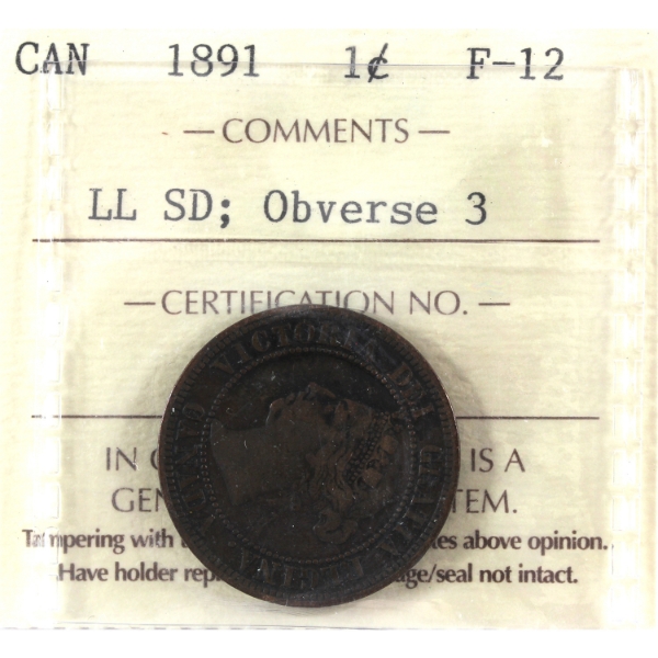 1-cent 1891 LL SD Obv 3 ICCS F12