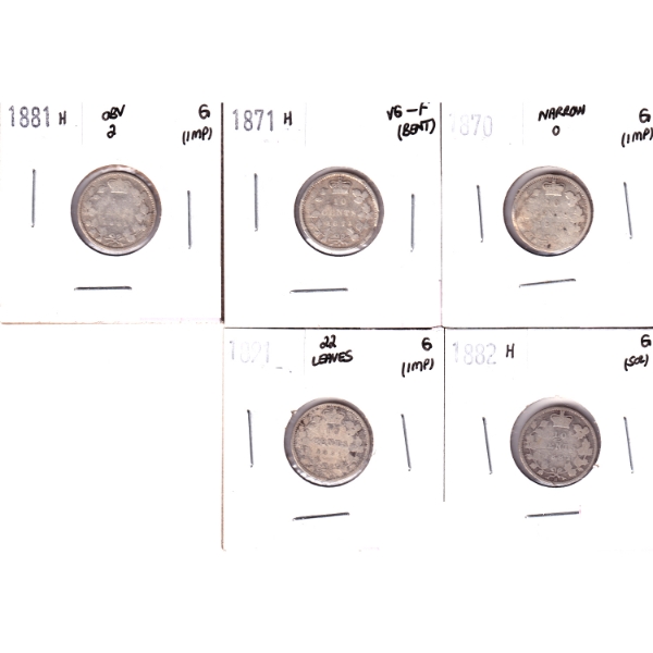 Bulk Lot of 10-cent 1885-1893 AG to G-VG. 6pcs.