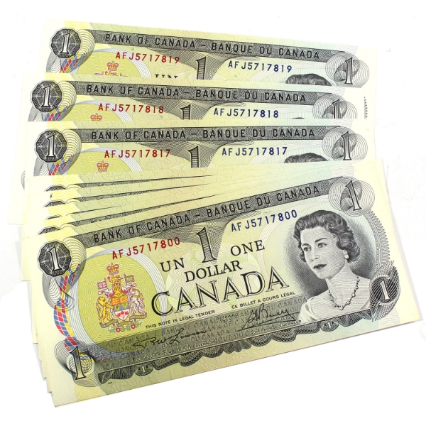 20x BC-46a-i 1973 $1 Consecutive UNC Lawson-Bouey SN: AFJ5717800-"19. 20pcs.