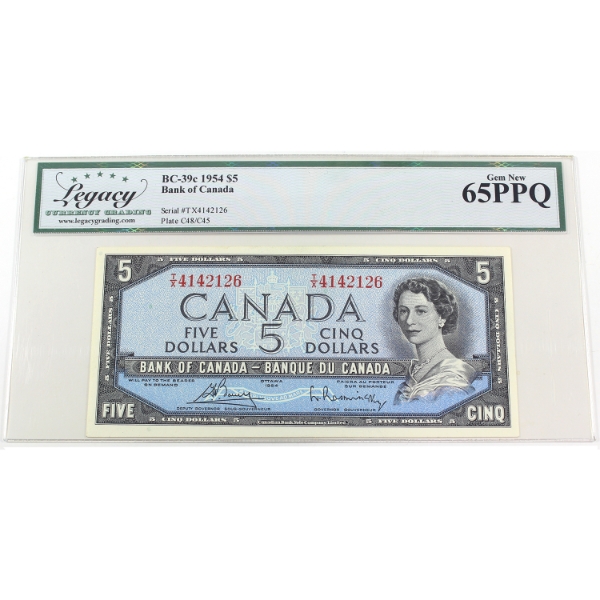 BC-39c 1954 $5 Legacy GEM UNC65 PPQ Bouey-Rasminsky SN: T/X4142126