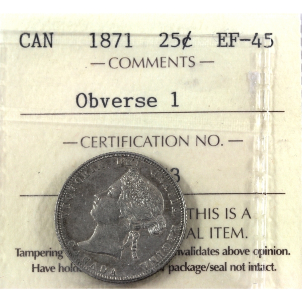 25-cent 1871 Obv 1 ICCS EF45