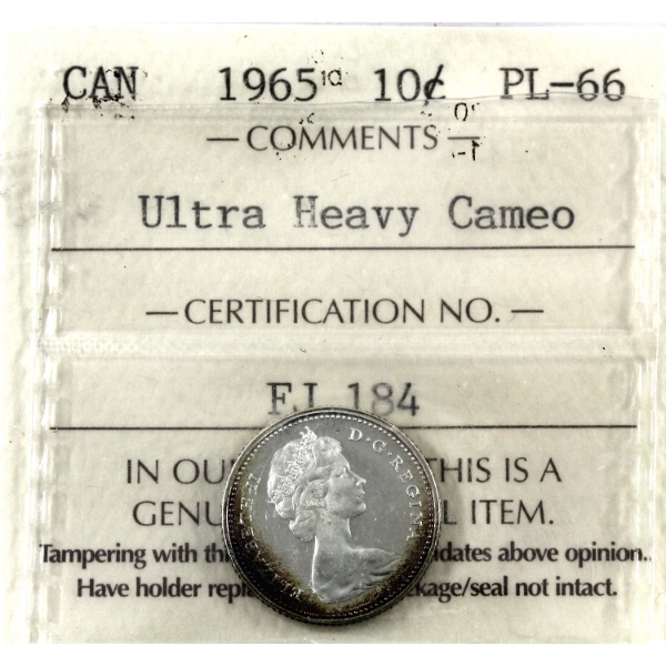 10-cent 1965 ICCS PL66 Ultra Heavy Cameo