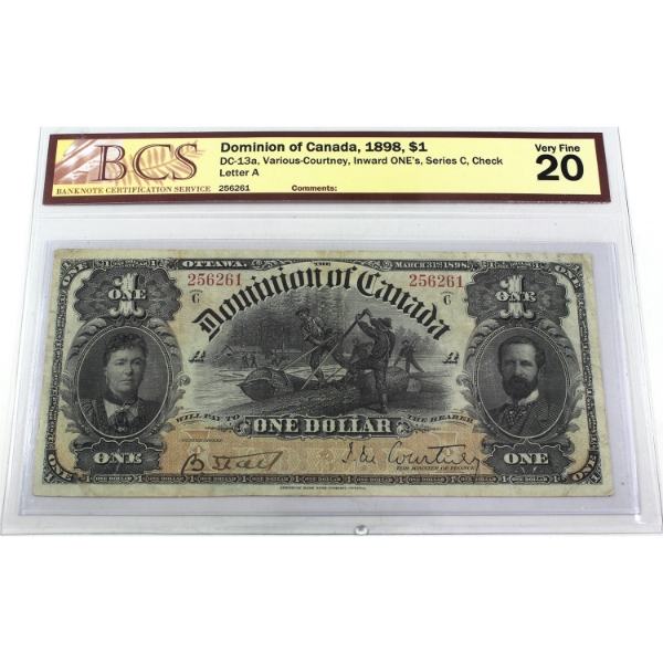 DC-13a 1898 $1 BCS VF20 Various-Courtney Inward ONE's, Series C SN: 256261 ppA