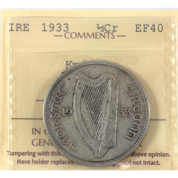 Ireland Silver 1933 Half Crown ICCS EF40