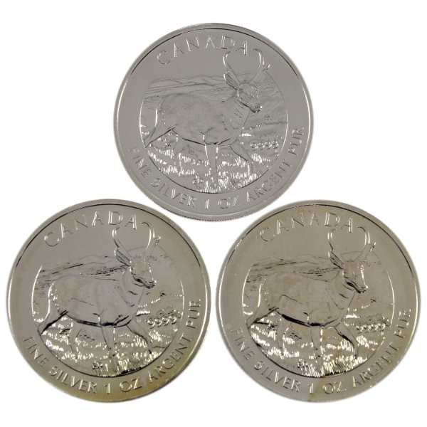 3x 1oz 2013 $5 Wildlife Series- Antelope .9999 Fine Silver. 3pcs (Tax Exempt)