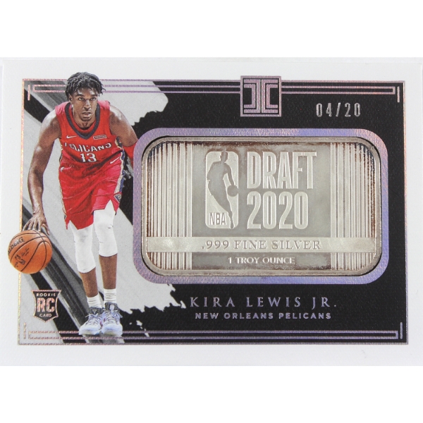 Rare! 1oz Panini Impeccable 2020 Kira Lewis Jr. NBA Draft w/ .999 Fine Silver Bar Embedded in Card