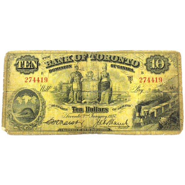 715-24-12 1937 $10 Bank of Toronto Circ. Marsh-Lamb SN:274419 Check Letter B