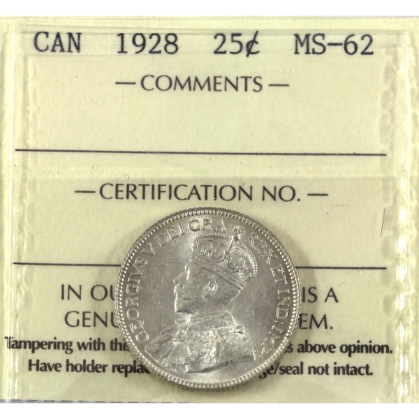 25-cent 1928 ICCS MS62