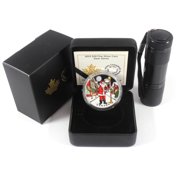 2025 $20 Dear Santa 1oz .9999 Fine Silver Coin w/ Blacklight Technology (Tax Exempt)