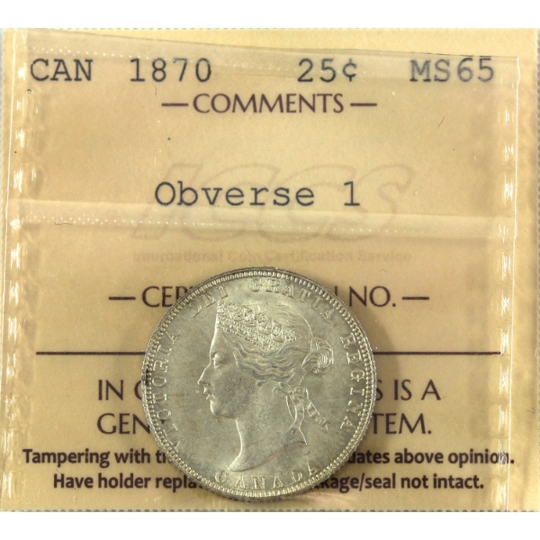 25-cent 1870 Obv 1 ICCS MS65