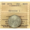 Image 1 : 25-cent 1870 Obv 1 ICCS MS65