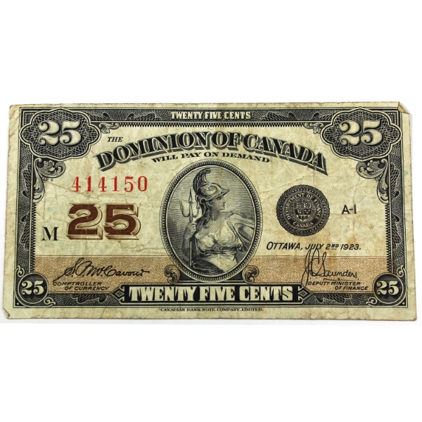 DC-24c 1923 25-cent Shinplaster F-VF McCavour-Saunders SN: 414150