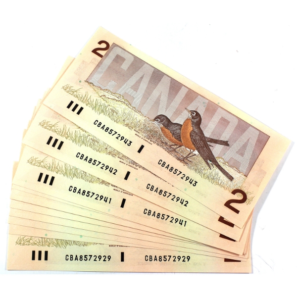 BC-55b 1986 $2 Consecutive Ungraded Thiessen-Crow SN: CBA8572929-"43. 15pcs.