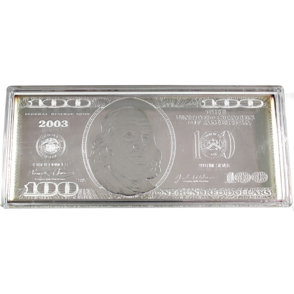 4oz USA 2003 $100 Banknote .999 Fine Silver Bar (Tax Exempt)