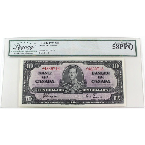 BC-24c 1937 $10 Legacy Choice AU58 PPQ Coyne-Towers SN:J/T4239713