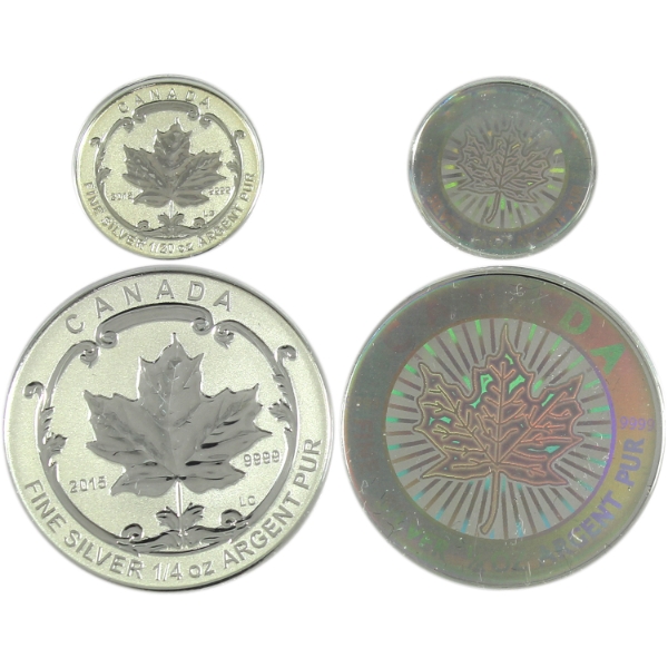 2003 & 2015 Maple Leaf Fractional Set Fine Silver Coins. 4pcs. (Tax Exempt)