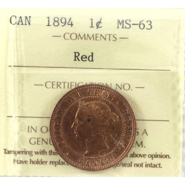 1-cent 1894 ICCS MS63 Red