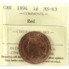 Image 1 : 1-cent 1894 ICCS MS63 Red