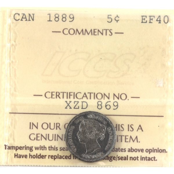 5-cent 1889 ICCS EF40
