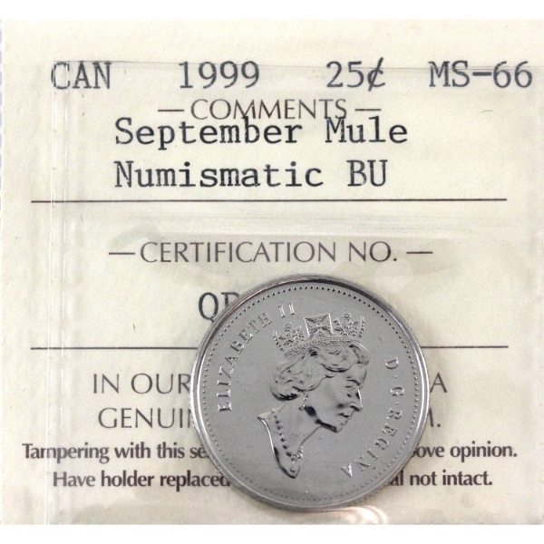 ERROR 25-cent 1999 September Mule NBU ICCS MS66 