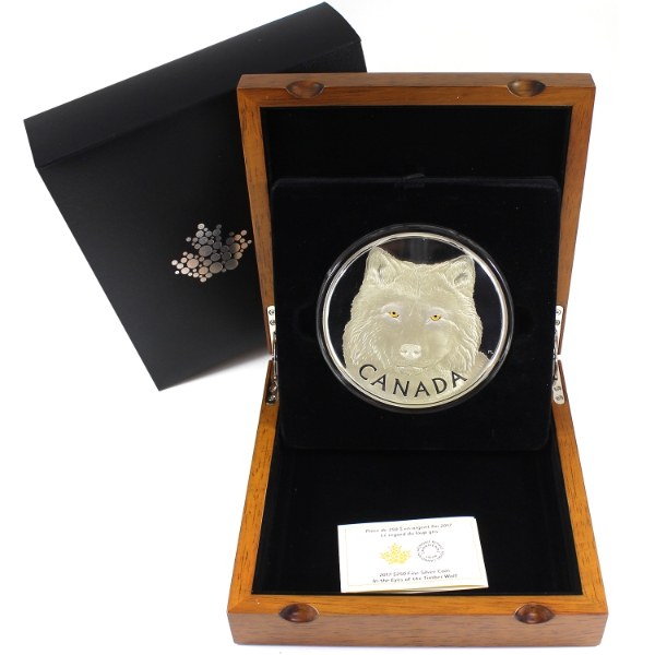 2017 $250 In The Eyes of the Timber Wolf Kilo .9999 Fine Silver w/ Enamel Enhancement (Tax Exempt)