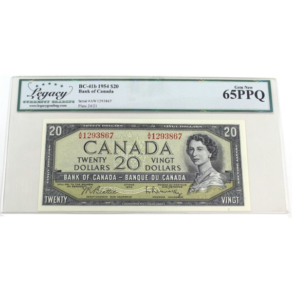 BC-41b 1954 $20 Legacy GEM UNC65 PPQ Beattie-Rasminsky SN: A/W1293867