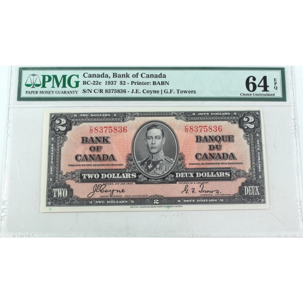 BC-22c 1937 $2 PMG CUNC64 EPQ Coyne-Towers SN: C/R8375836