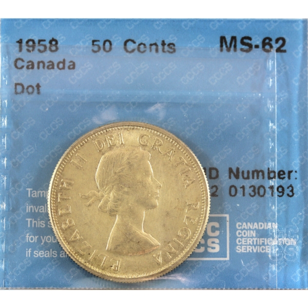 50-cent 1958 Dot CCCS MS62
