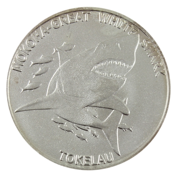 1oz Tokelau 2015 $5 Mokoha Great White Shark .999 Fine Silver Round (Tax Exempt)