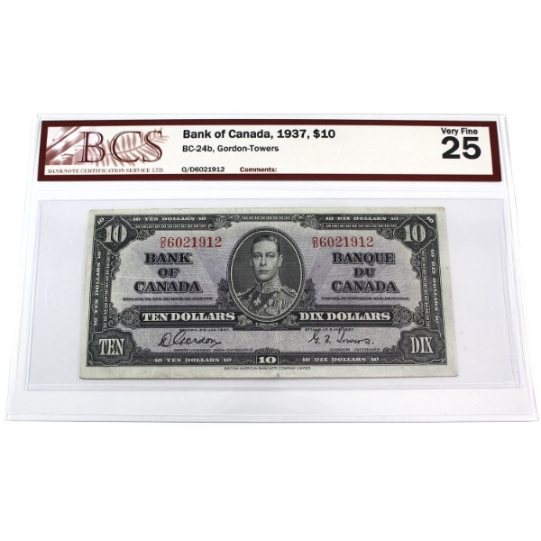 BC-24b 1937 $10 BCS VF25 Gordon-Towers SN: O/D6021912