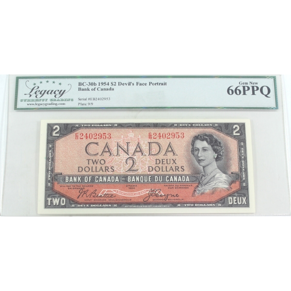 BC-30b 1954 $2 Devil's Face Legacy GEM UNC66 PPQ Beattie-Coyne SN: E/B2402953