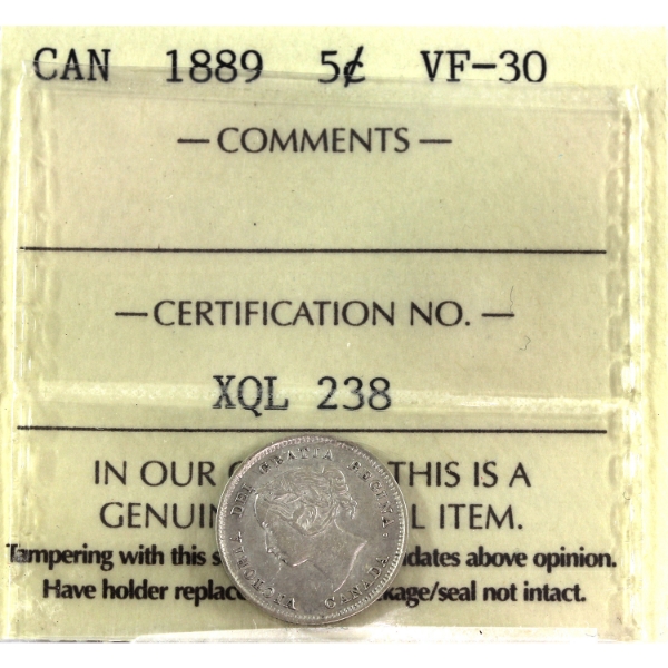 5-cent 1889 ICCS VF30