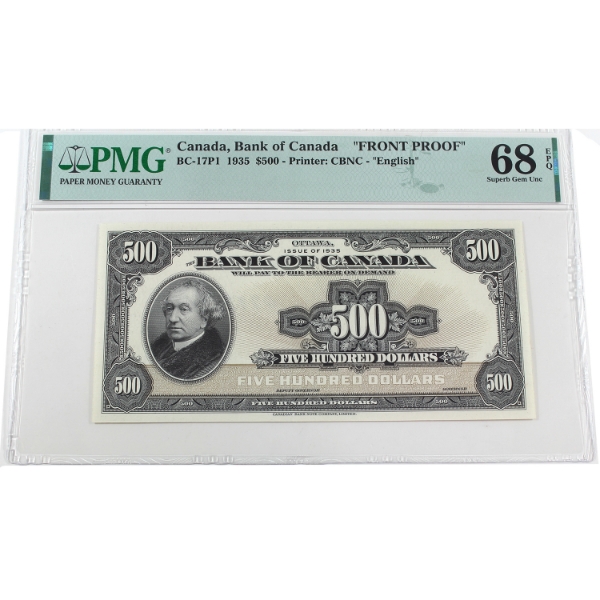 BC-17P1 1935 $500 English "Front Proof" PMG Superb GEM UNC68 EPQ 