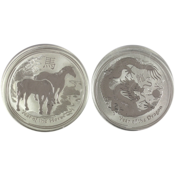 2x 1/2oz Australia 2012 & 2014 50-cent Lunar .999 Fine Silver Coins. 3pcs (Tax Exempt)