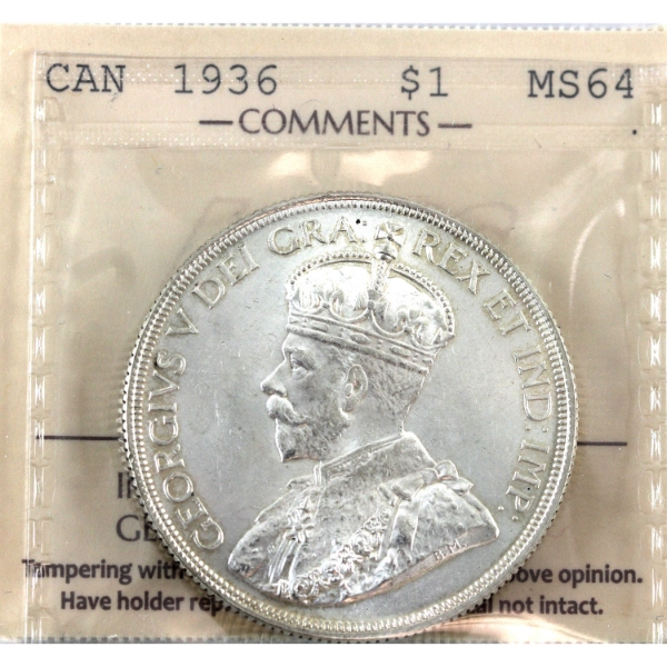 Silver $1 1936 ICCS MS64