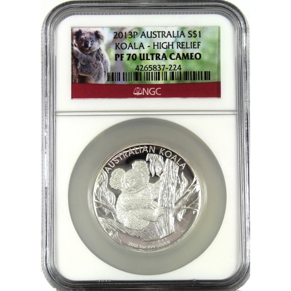 Australia Silver 2013P $1 Koala High Relief .999 Fine Silver Coin NGC PF70 Ultra Cameo (Tax Exempt)