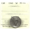 Image 1 : 5-cent 1940 ICCS MS64 