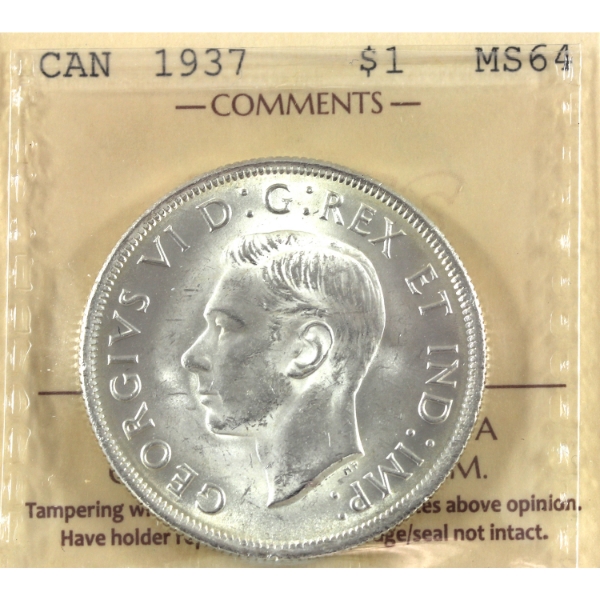 Silver $1 1937 ICCS MS64