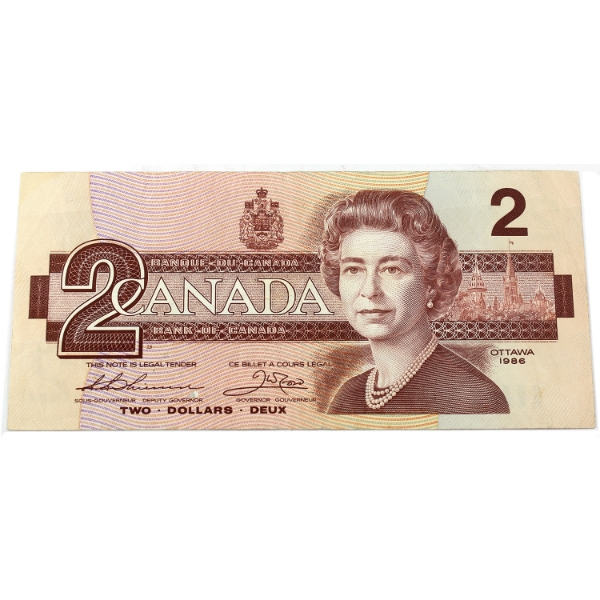 BC-55b-N1-iii 1986 $2 3-digit REPEATER Circ. Thiessen-Crow SN: AUL5877758