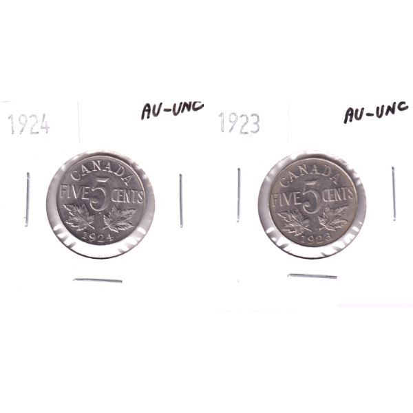5-cent 1923 & 1924 AU-UNC. 2pcs