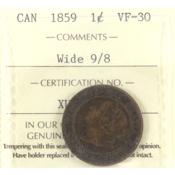 1-cent 1859 Wide 9/8 ICCS VF30