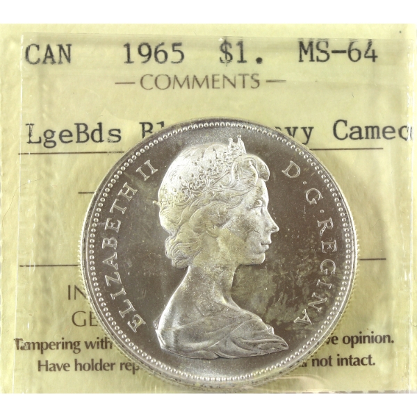 Silver $1 1965 Large Beads, Blt 5 ICCS MS64 Heavy Cameo