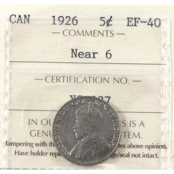 5-cent 1926 Near 6 ICCS EF40