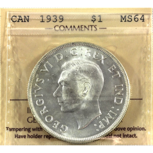 Silver $1 1939 ICCS MS64 Cameo