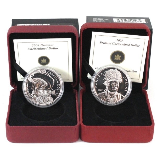 2007 Thayendanegea & 2008 $1 400th Anniversary of Quebec City Brilliant Uncirculated Dollar. 2pcs.