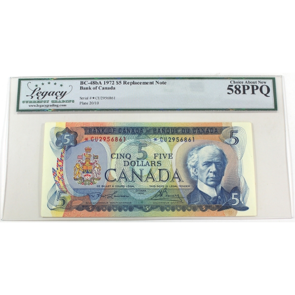 BC-48bA 1972 $5 *CU Legacy Choice AU58 PPQ Lawson-Bouey Replacement SN: *CU2956861