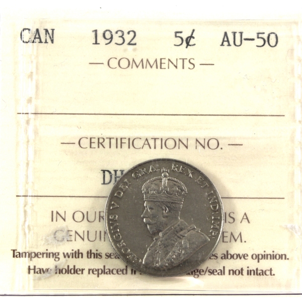 5-cent 1932 ICCS AU50