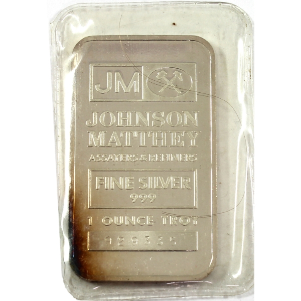 1oz JM Johnson Matthey .999 Fine Silver Bar w/ Rainbow Toning On Bottom Left Corner (Tax Exempt)