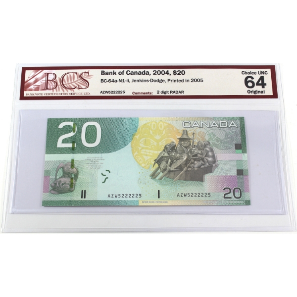 RADAR BC-64a-N1-ii 2004 $20 2 Digit RADAR BCS CUNC64 Original Jenkins-Dodge SN: AZW5222225