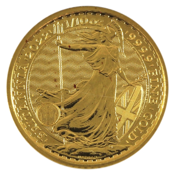 1/10oz Great Britain 2022 10 Pounds Britannia .9999 Fine Gold Coin (Tax Exempt)
